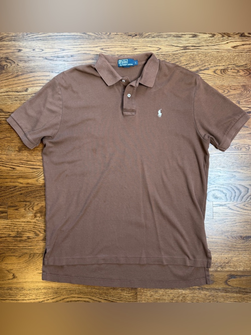 Ralph Lauren Men’s Classic Brown Cotton Polo with White Pony Logo Size Large